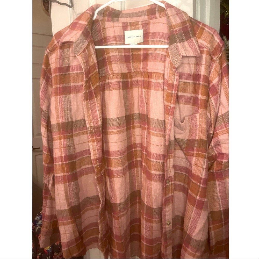 American Eagle, Medium, Pink/Orange Flannel